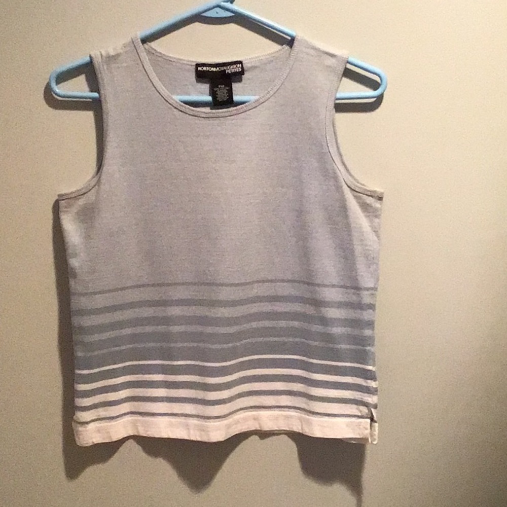 Norton McNaughton Petites Sleeveless Gray/White Striped Pullover Top Medium